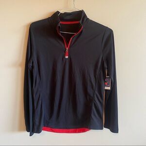 West Loop Women’s athletic quarter zip jacket black with red zipper Henl…
